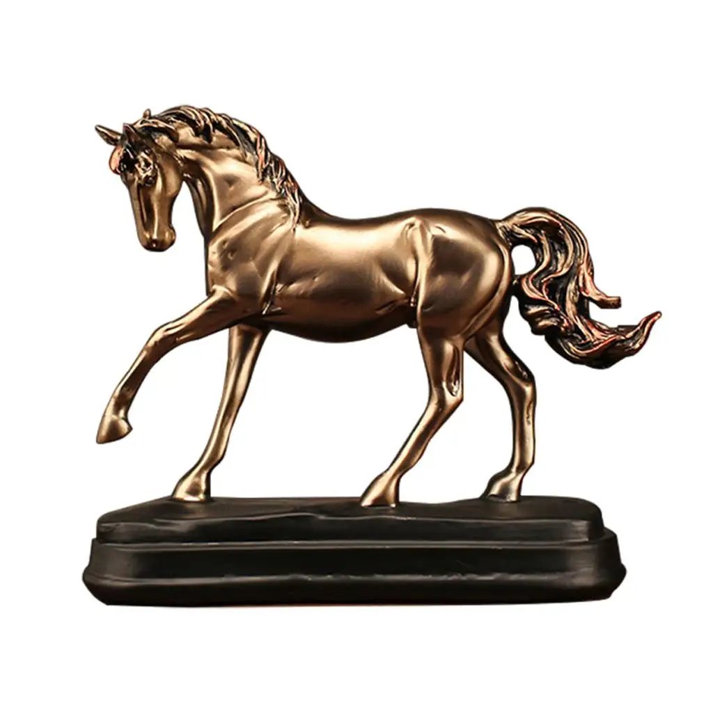 Bronze Horse Statue Resin Sculpture Figurine Handmade Walking Collectible