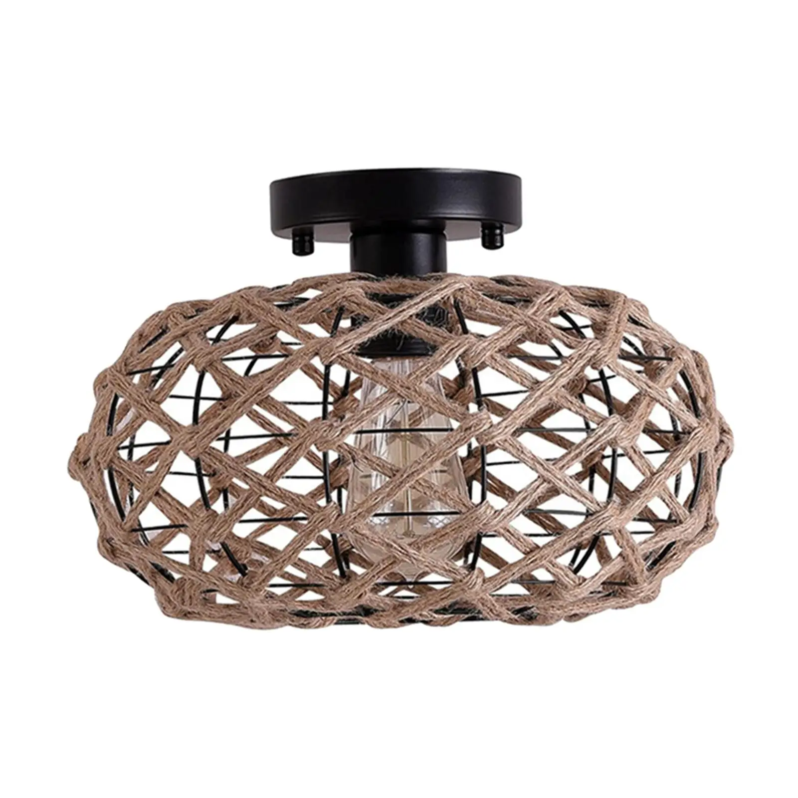Rustic Woven Lamp Shade Pendant Light Cover for Bedroom Dining Room Kitchen Island