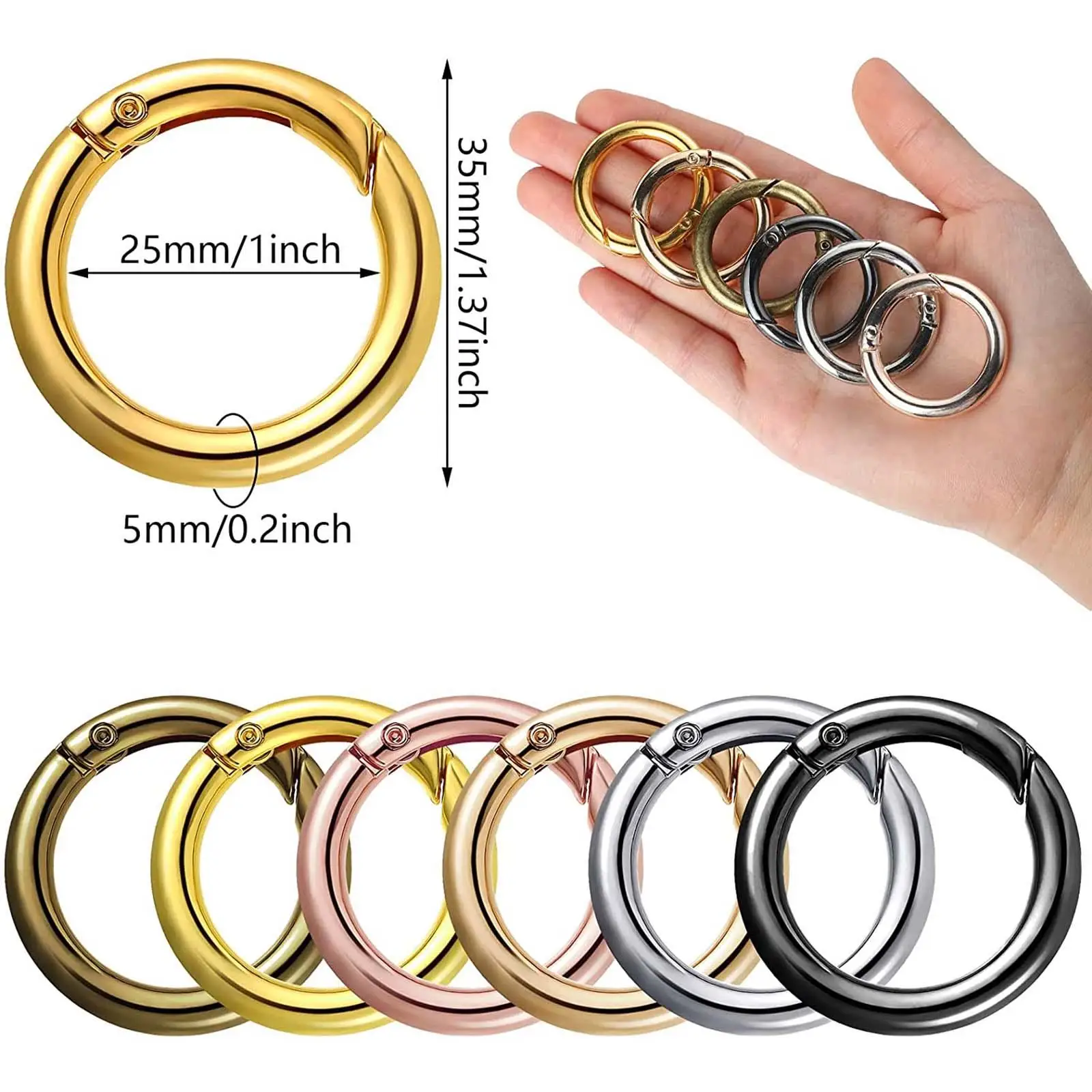 18Pcs Keyring 25MM Openable Metal Spring Gate O Ring Bag Belt Strap Buckle Dog Chain Snap Clasp Clip Luggage