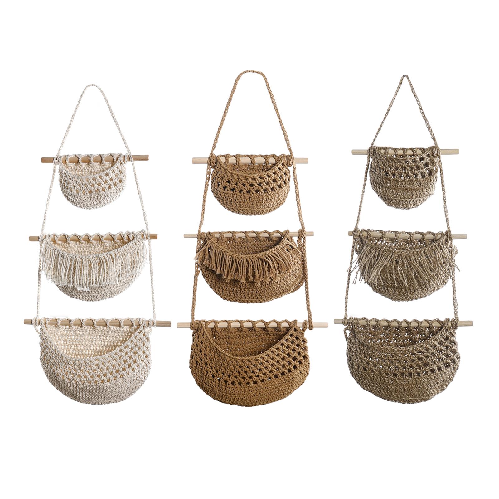 Hanging Fruit Baskets Boho Wall Decor Decorative Macrame Hanging Basket for Organizing Garlic Vegetables Onion Restaurant