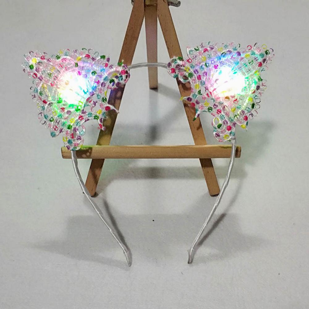 Description Picture 5 of itemWomen LED Light Up Cat Ears Lace Hair Hoop Headband Headwear Party Crown Hair Rope for Women Wedding Christmas Glow Headband