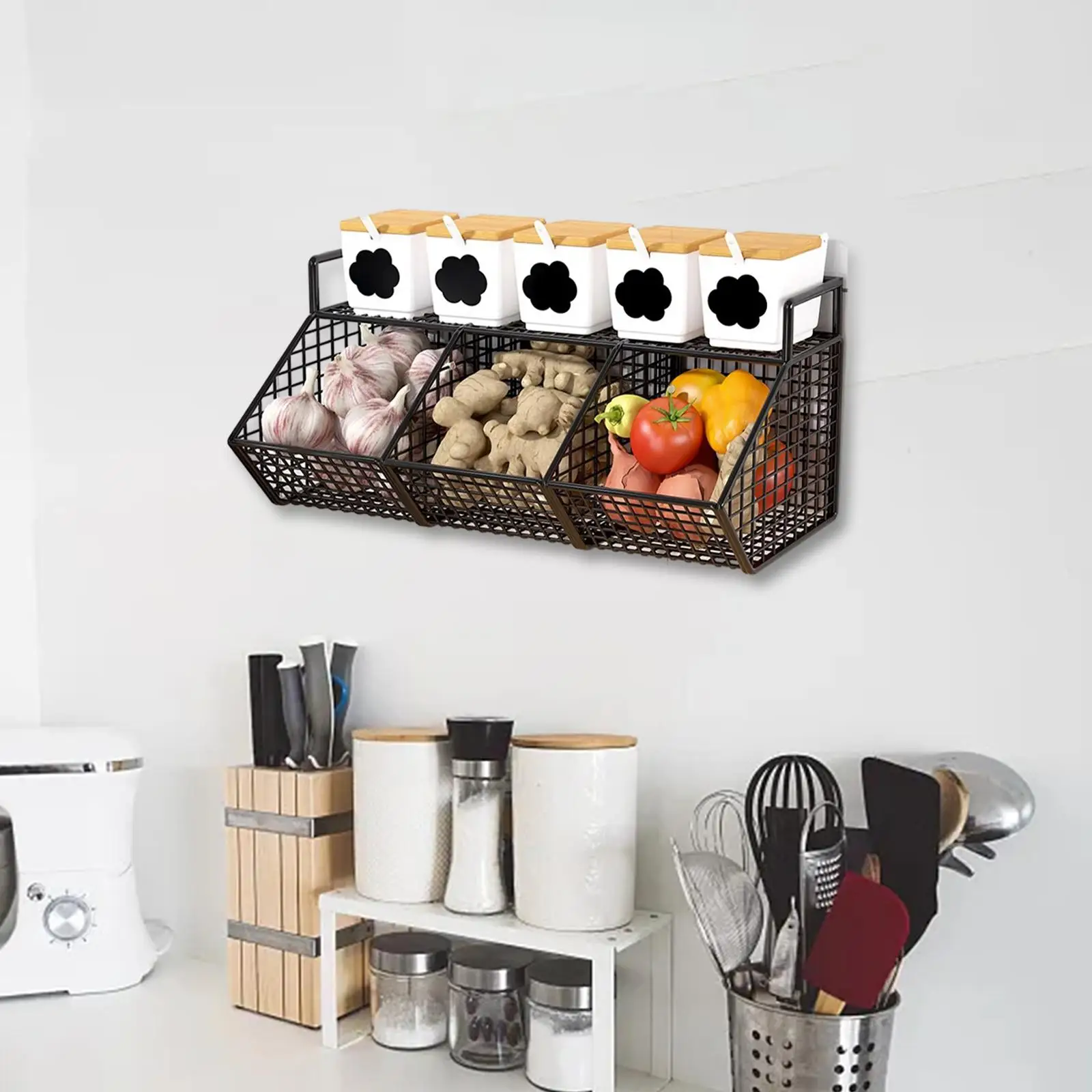 Fruit Shelf Vegetable Rack Kitchen Basket Hanging Storage Organiser Hanging Wire Basket for Closet Laundry Craft Room RV Home