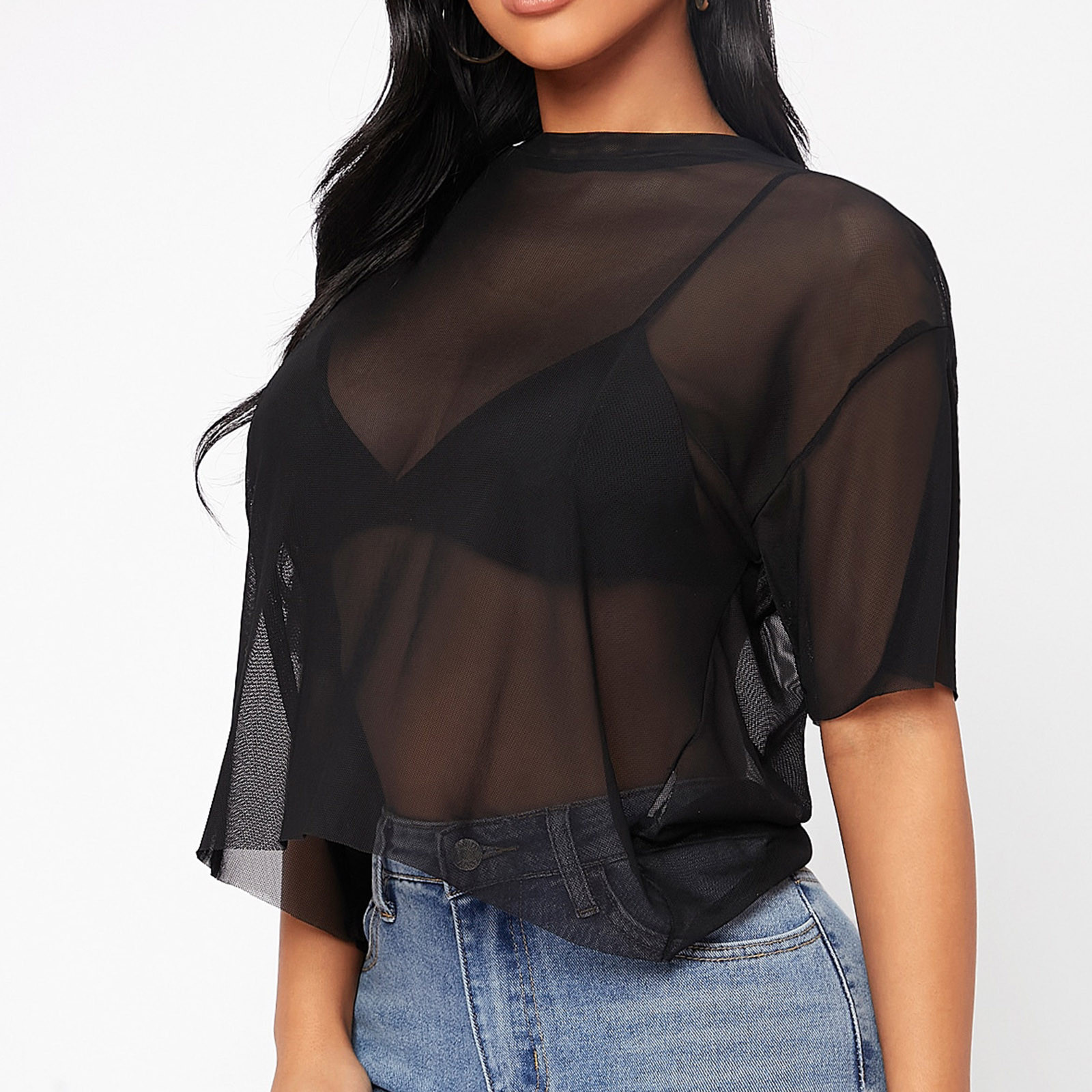 Description Picture 6 of itemWomen Short Intimate Women'S Clothing Tops See Through Women'S Mesh Crop Sheer Shirt Short T Sexy Lingerie Sleepwear Lenceria