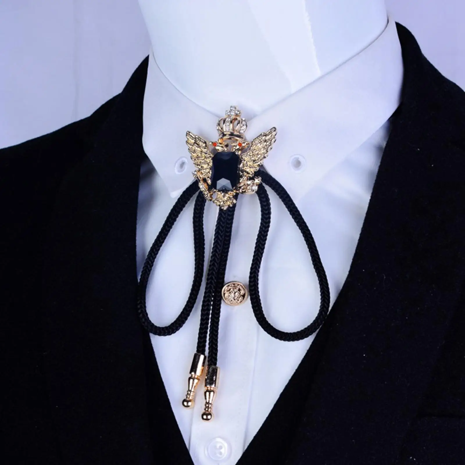 Vintage Style Double Head Eagle Rhinestone Bolo Tie, for Women Men Fashionable Adjustable Size Trendy  Plated Premium Grade