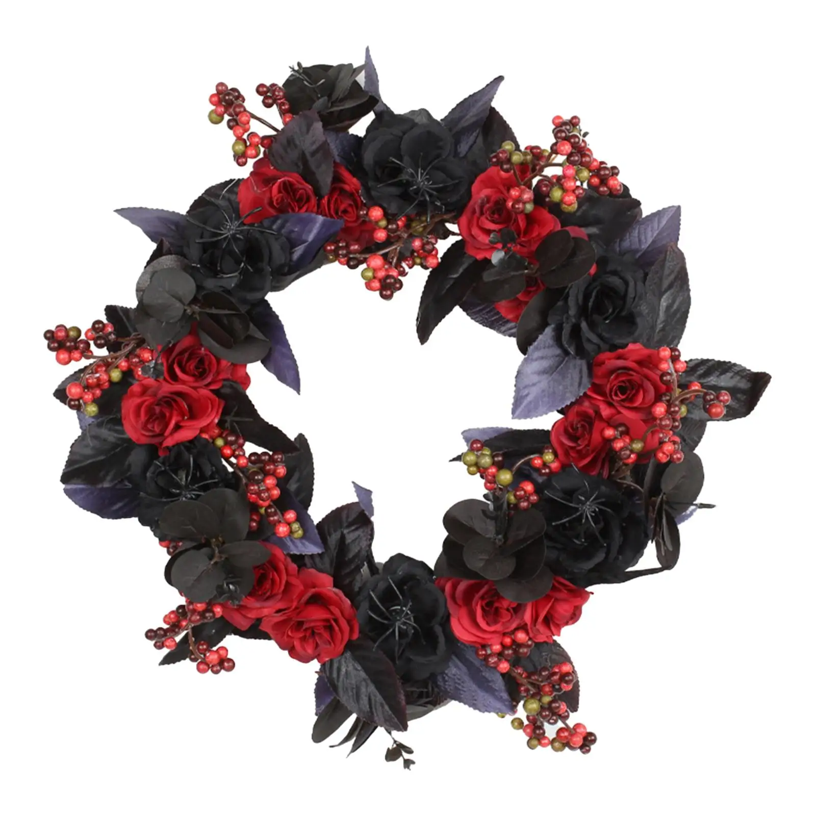 Artificial Flower Wreath Decorative Door Hanging Decor Black and Red Rose Wreath for Garden Farmhouse Office Indoor Festival