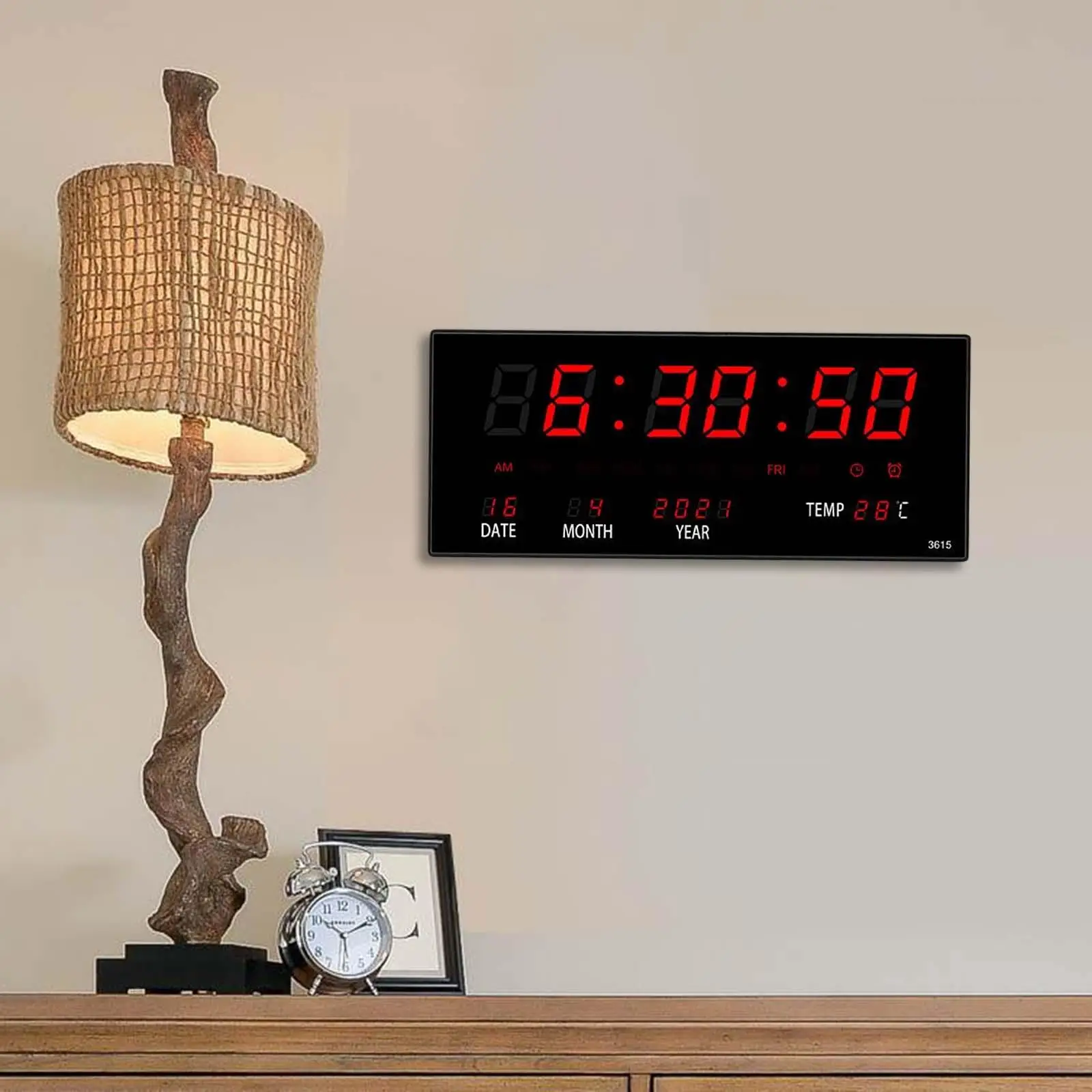 Wall Digital Clock with Date Temperature Kitchen Garage Home Decoration