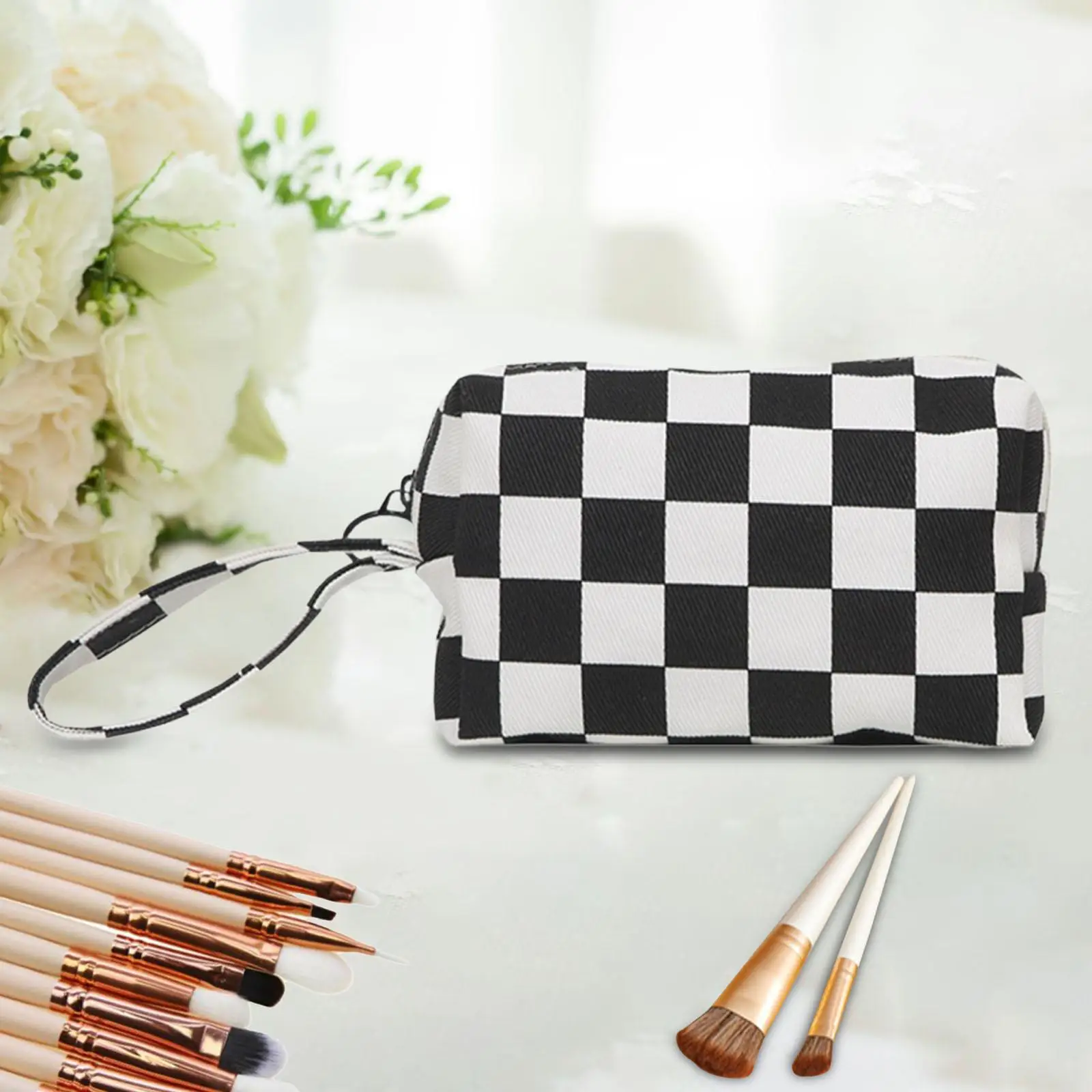 Makeup Bag Zipper Design with Handle Strap for Women and Girls Storage Case