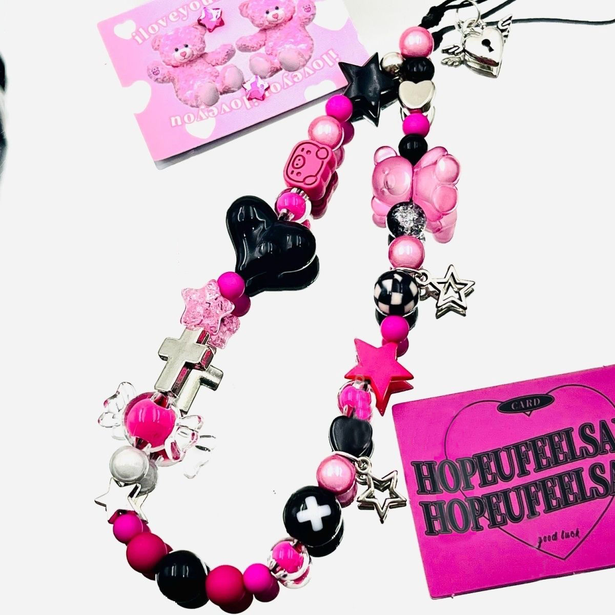 Original Y2K Magenta Bär Stern Anhänger Telefon Charms Strap CCD Kamera Lanyard Schlüsselbund Süße Coole Mädchen Armband Schmuck Geschenk – Detail 1
