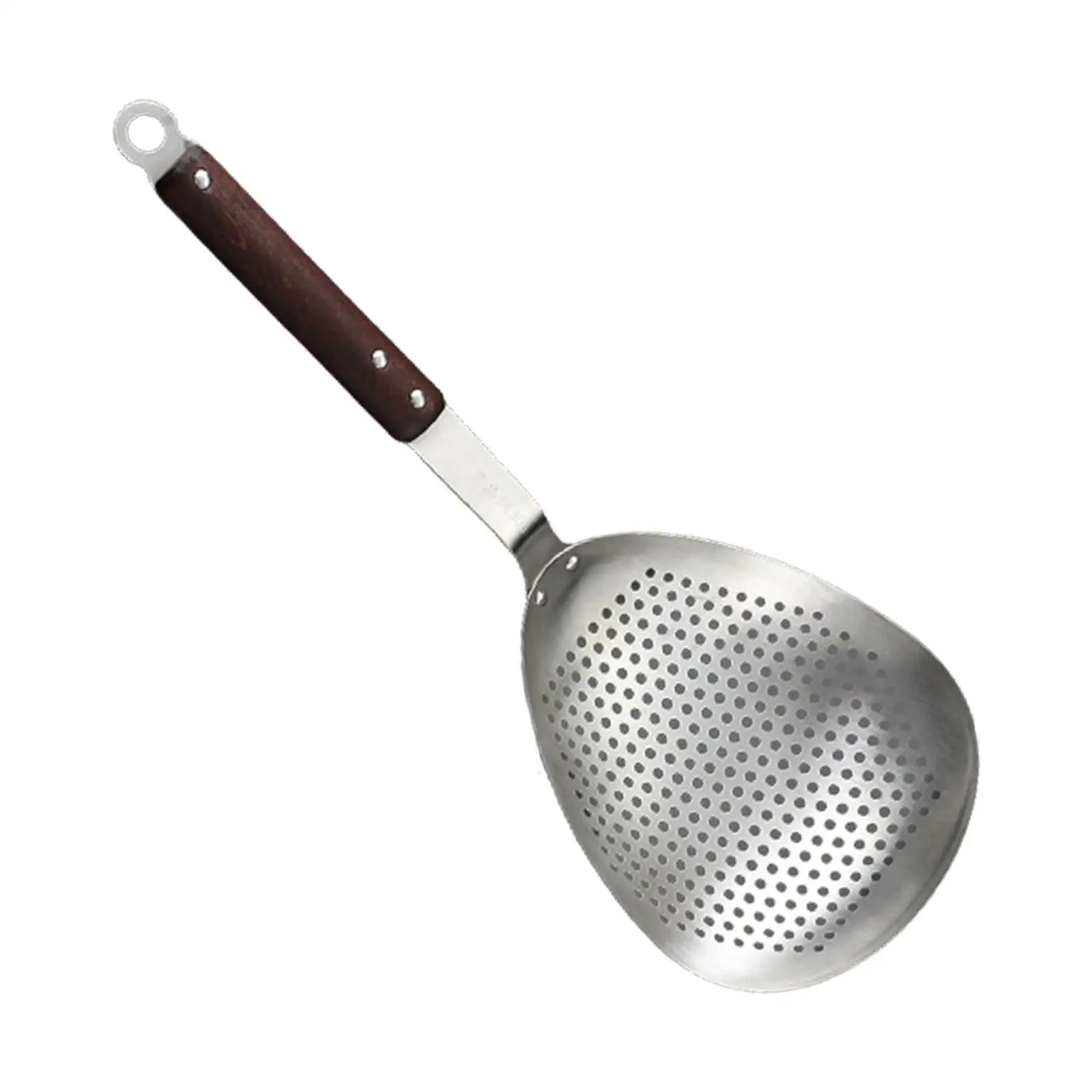 Professional Skimmer Slotted Spoon with Wooden Handle Comfortable Grip Cooking Colander Spoon for Pasta Frying Dumpling Noodles