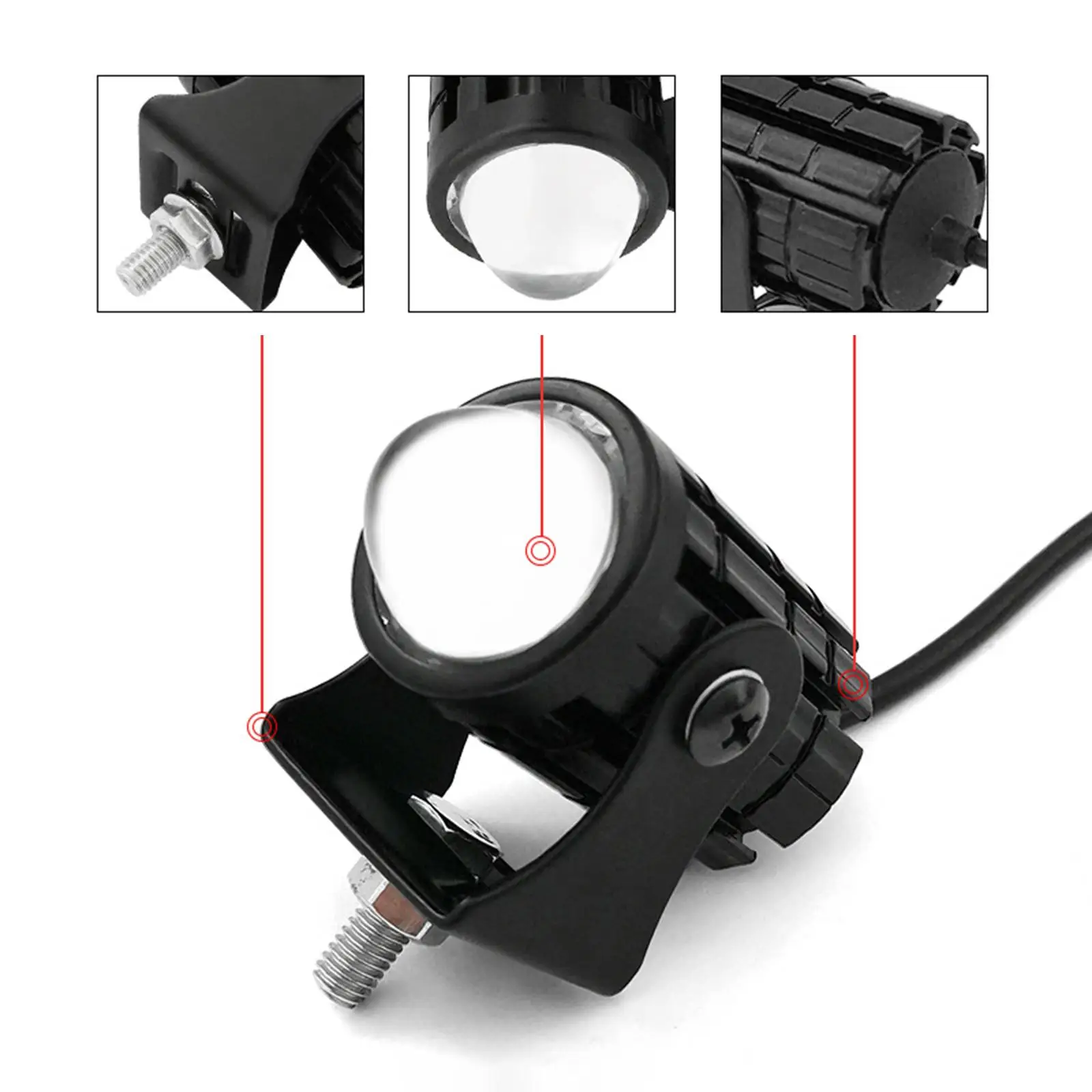 Universal Motorcycle LED Headlight Projector Lens Dual Color ATV Scooter Driving Racer Light Auxiliary Spotlight Lamp