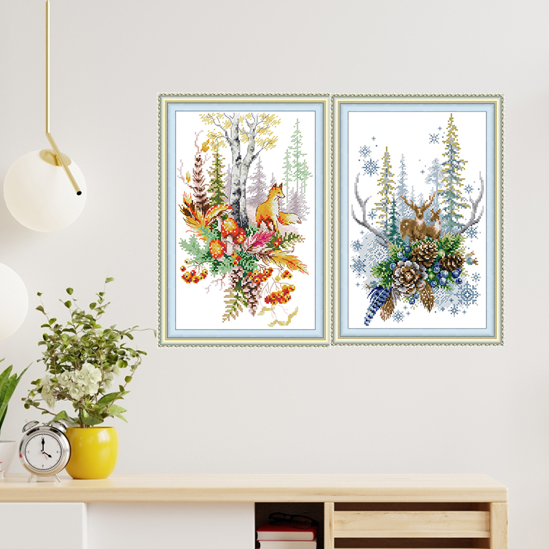 Joy Sunday Vier Jahreszeiten Frühling Wald Geist Muster Kreuzstich Kits DIY Aida 16CT Gedruckt Leinwand Hand Nadel Stickerei Sets – Detail 4