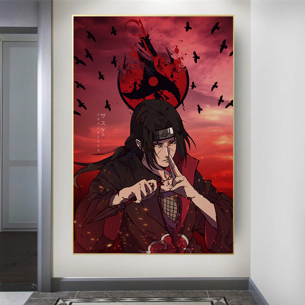 Плакаты Uchiha Itachi, японское аниме Наруто, холст, живопись, настенные  художественные принты, декор для гостиной, роспись, картины | AliExpress