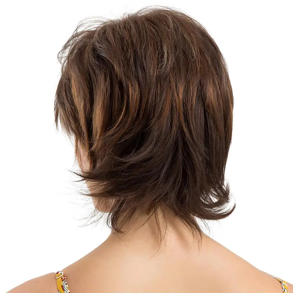 Charming Pixie Cut Wigs traight Wavy Layered Real Human Hair Full Wigs for Women Natural Looking Silky Blending Color