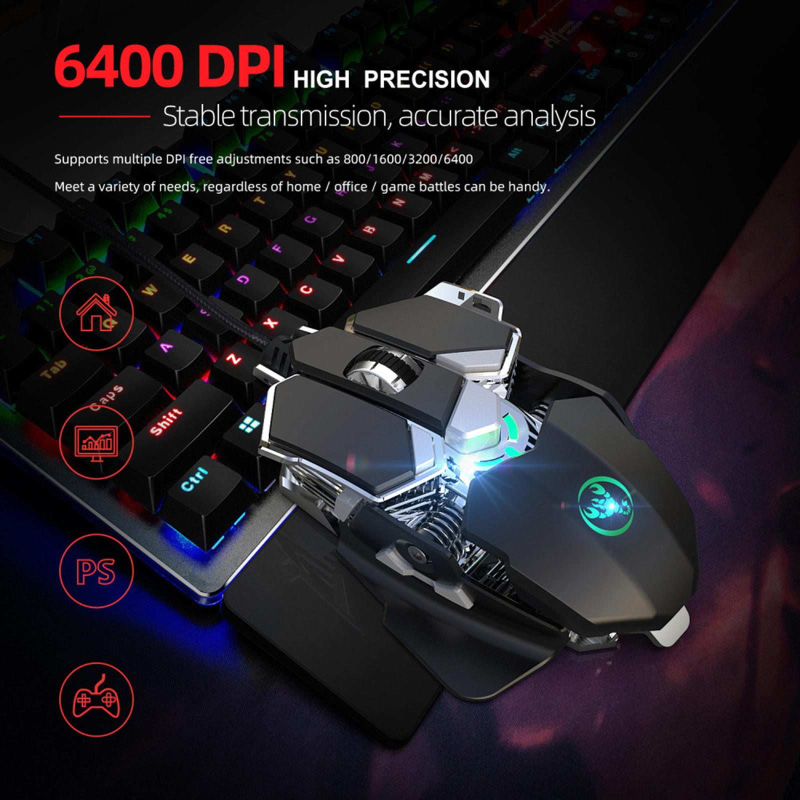 USB Wired Gaming Optical Mouse Mice 9 Buttons (Black) High Performance 6 DPI Settings up to 6400 DPI with RGB Lighting Durable