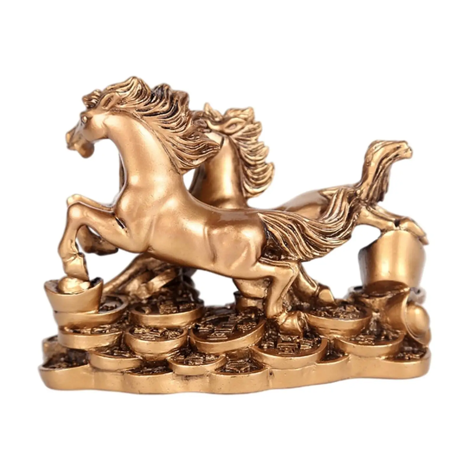 Running Two Horses Statue Sculpture Decorative Figurine Collectible Feng Shui Two Galloping Horses Statue for Indoor Decoration
