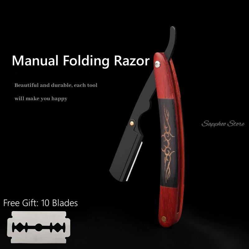 Best of Vintage Manual Folding Stainless Steel Razor With Ebony Sourwood Handle Barber Men's Replaceable Blade Razor With 10pcs Blades Reviews & Tips