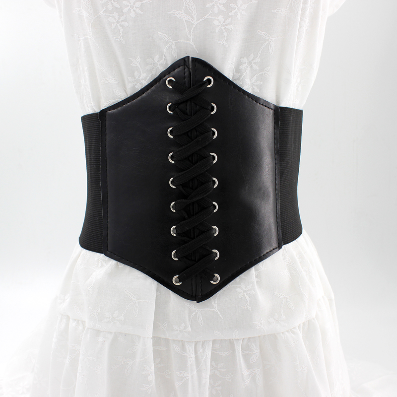Ceinture Corset Large Faux Cuir Noir Pour Femme – Taille Unique Réglable – Style Rétro Gothique Punk
