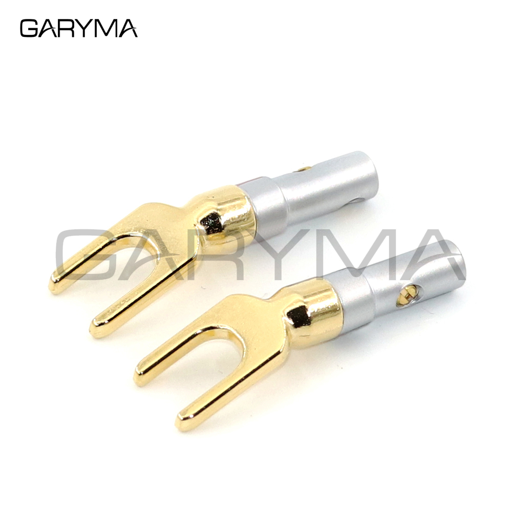 2Pcs Gold-überzogene Banana Stecker Stecker U/Y Gabel Terminals Audio Schraube Gabel Spaten Stecker für Binding post – Detail 4