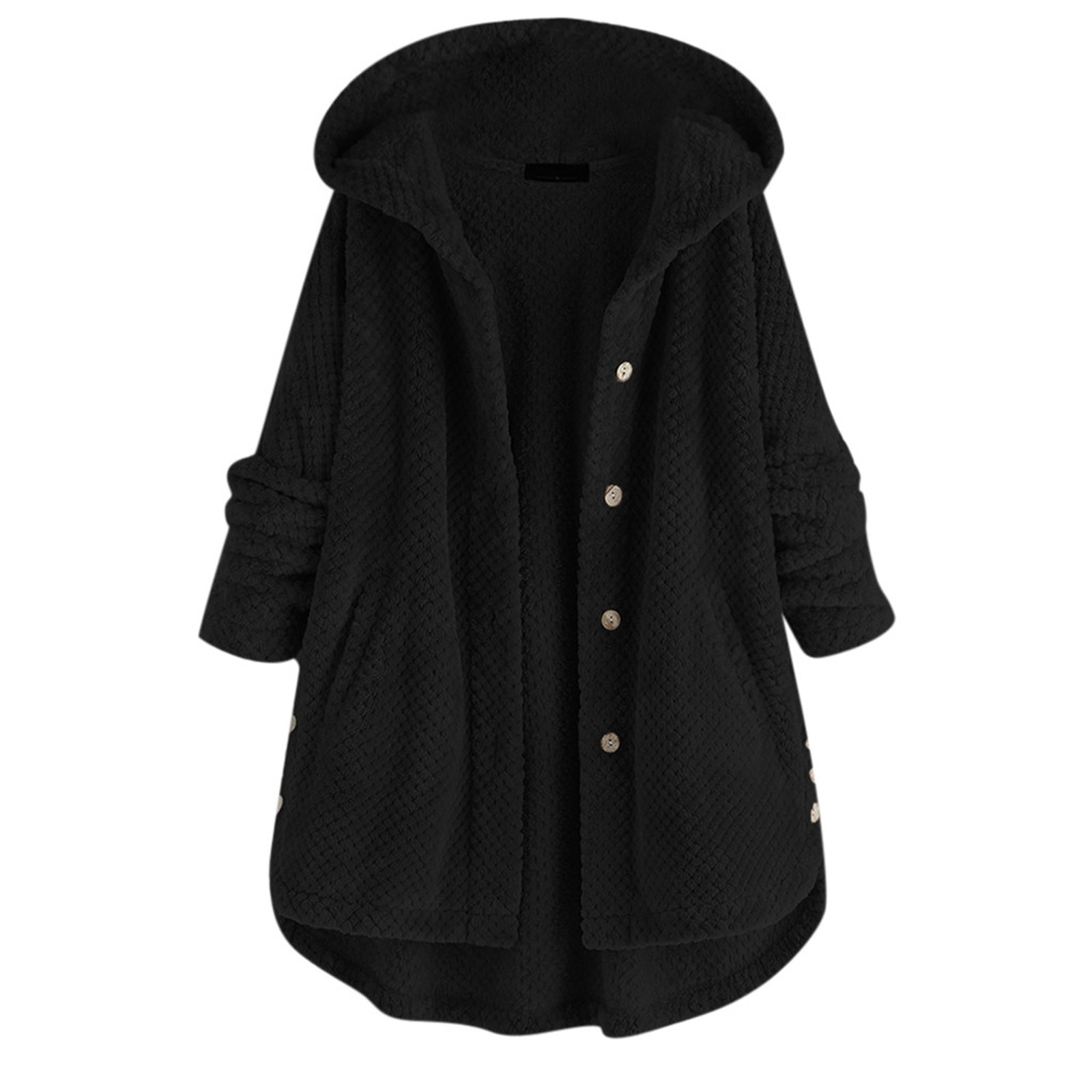 Title 7, Fleece Cardigan Women Pocket Coat Irregular Lon...