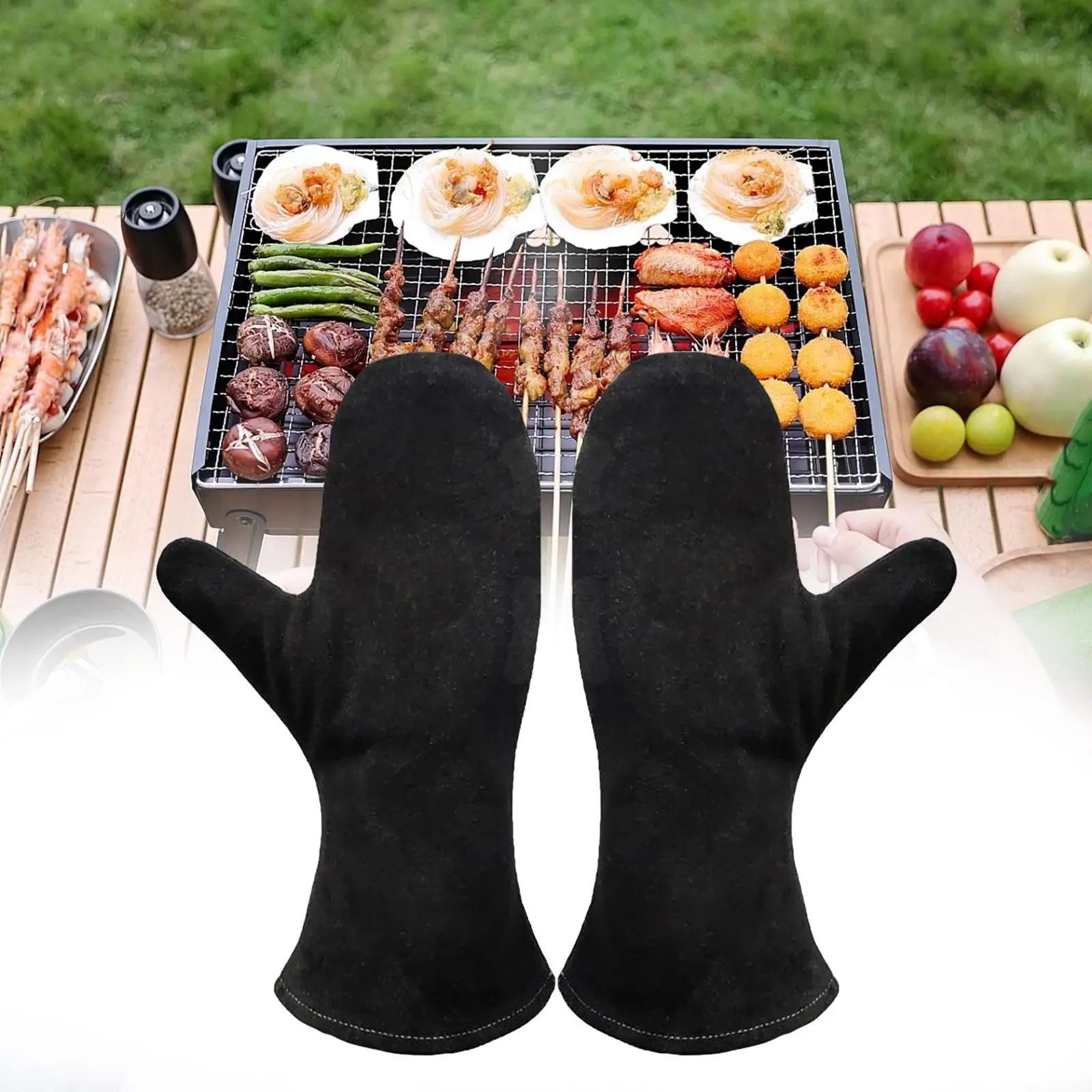 Heat Resistant Protection Gloves High Temperature Heat Resistant Fireproof Gauntlets for Grill Firepit Gardening Bbq