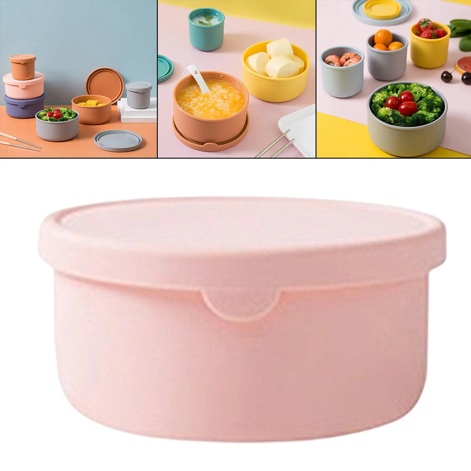 Hard Silicone Box for Lunch Leakproof Round with Lid Storage Bento Food Container Portable Single Color for Microwave