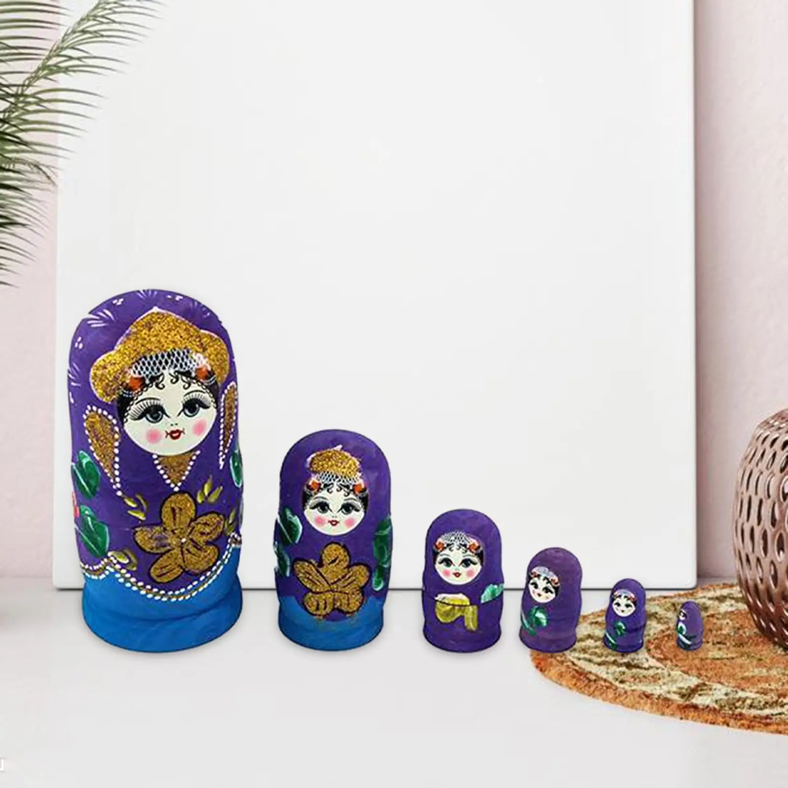7 Pieces Russian Nesting Doll Matryoshka Dolls Hand Painted Traditional Wood Stacking Nested Set for Birthday Gift Table Kids