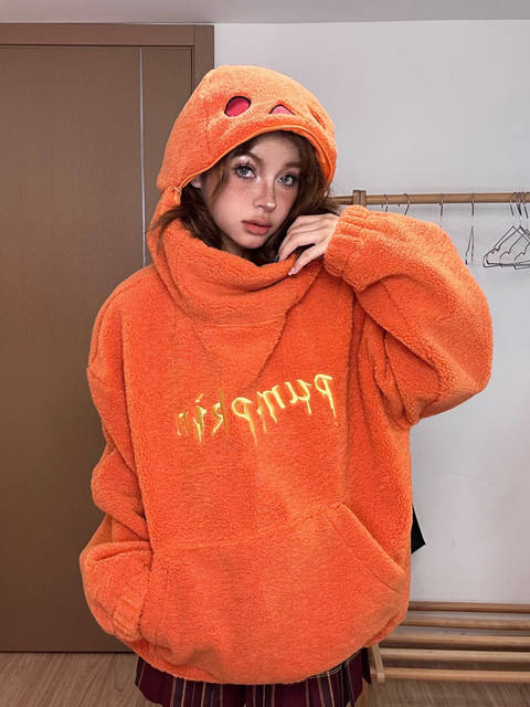 Orange popular Y2k hoodie with camo