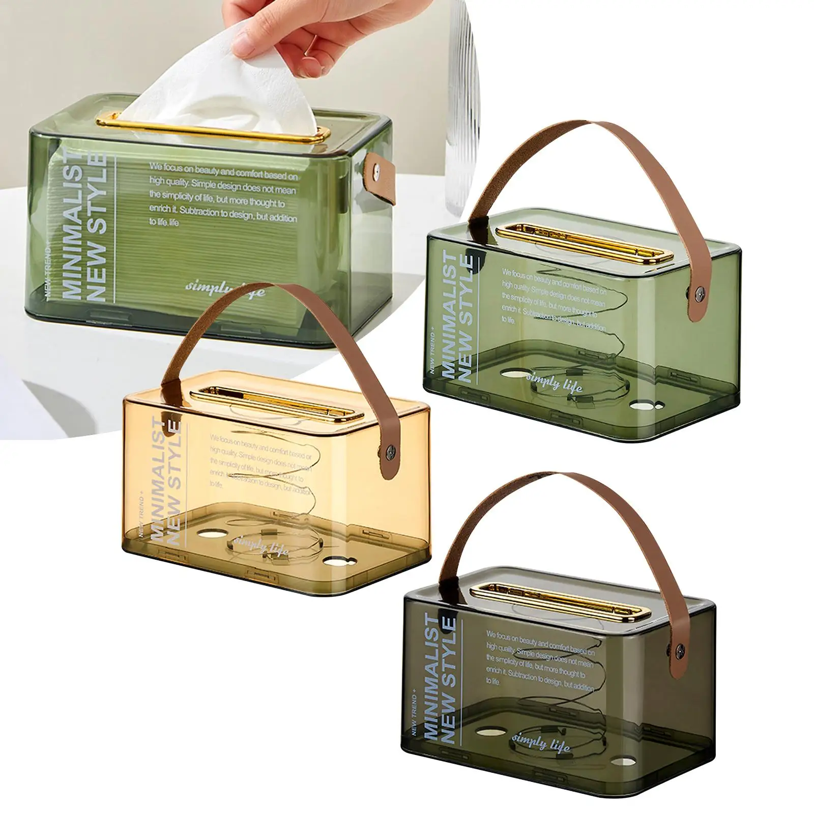 Clear Tissue Cover Tissue Paper Storage Holder with Handle for Bedroom Home Car