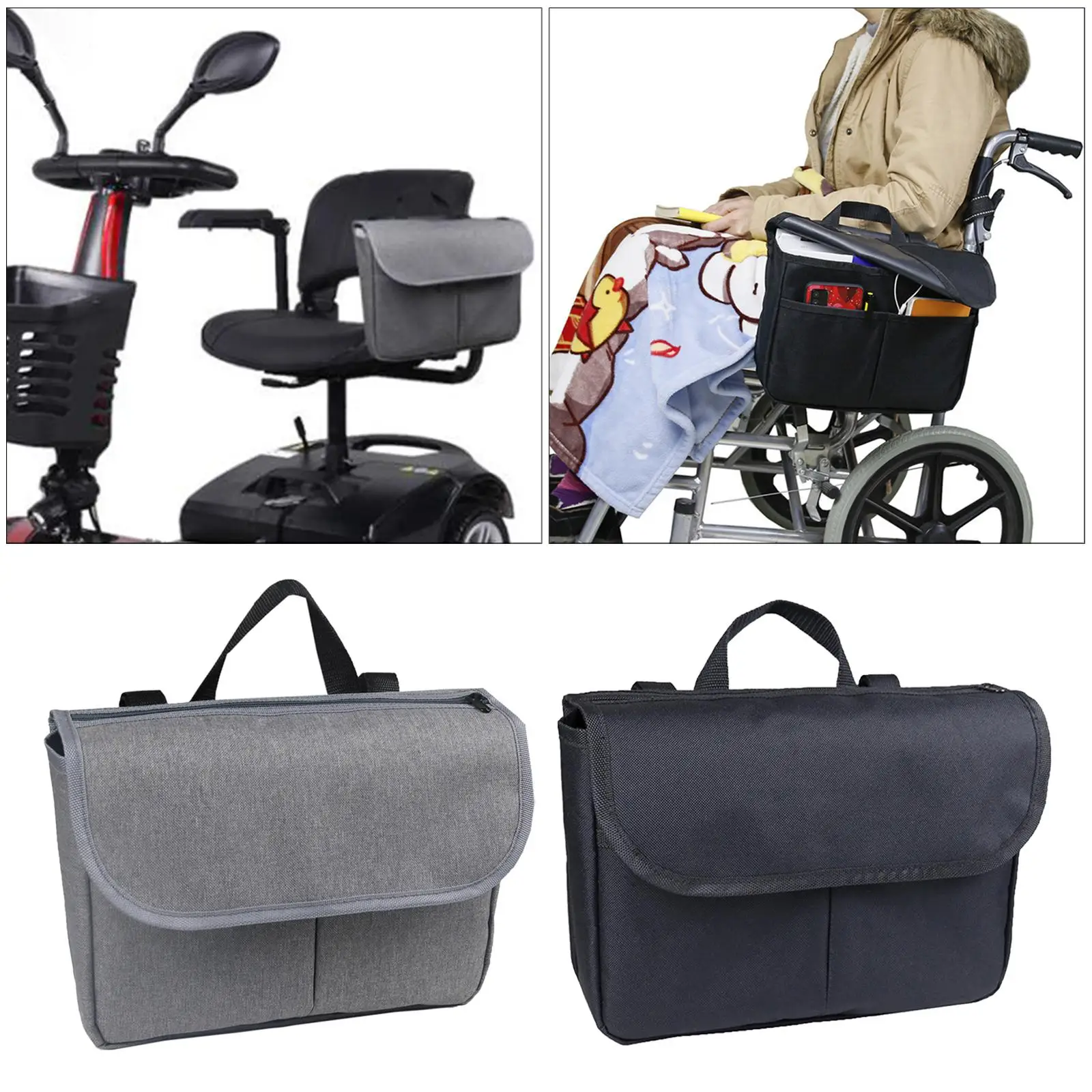 Wheelchair Side Bag Armrest Pouch Organizer Bag Phone Pocket for Electric, Manual or Powered Chairs