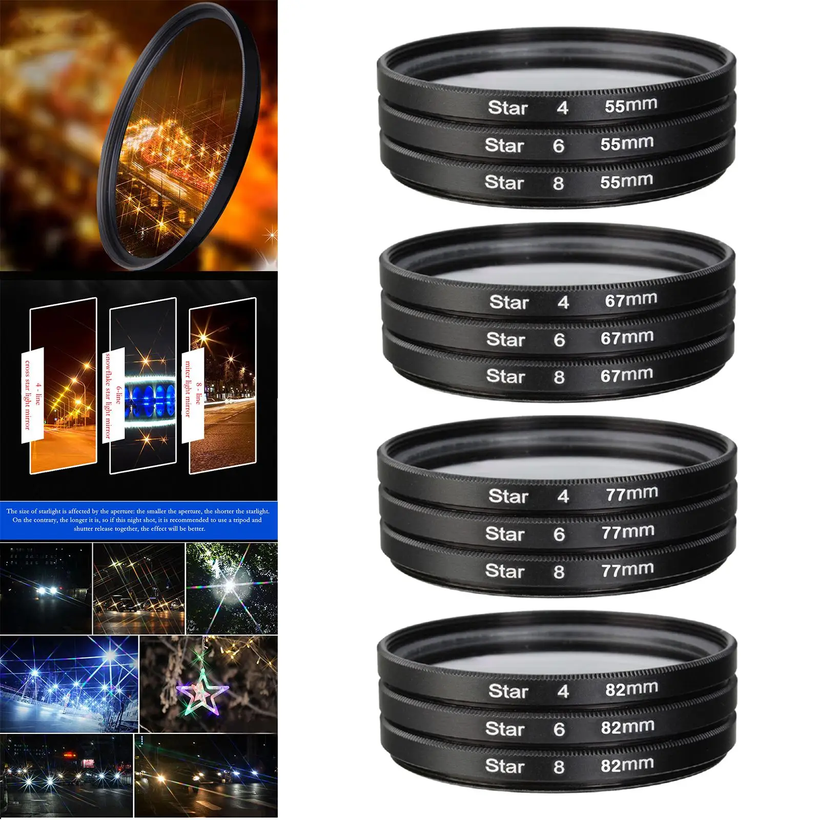 3Pcs Camera Lens filter Set Lens 4 6 8 Points star Effects Filter with star Effect