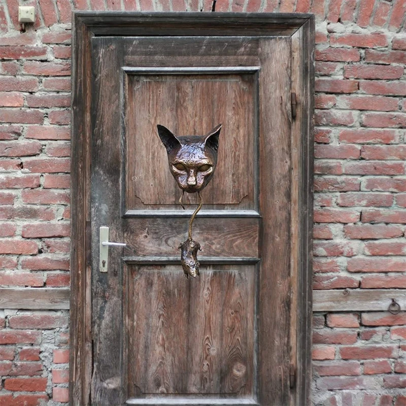 gato rato porta knocker botões escultura ornamento porta da frente parede casa jardim quintal arte decoração parede pendurado estátua