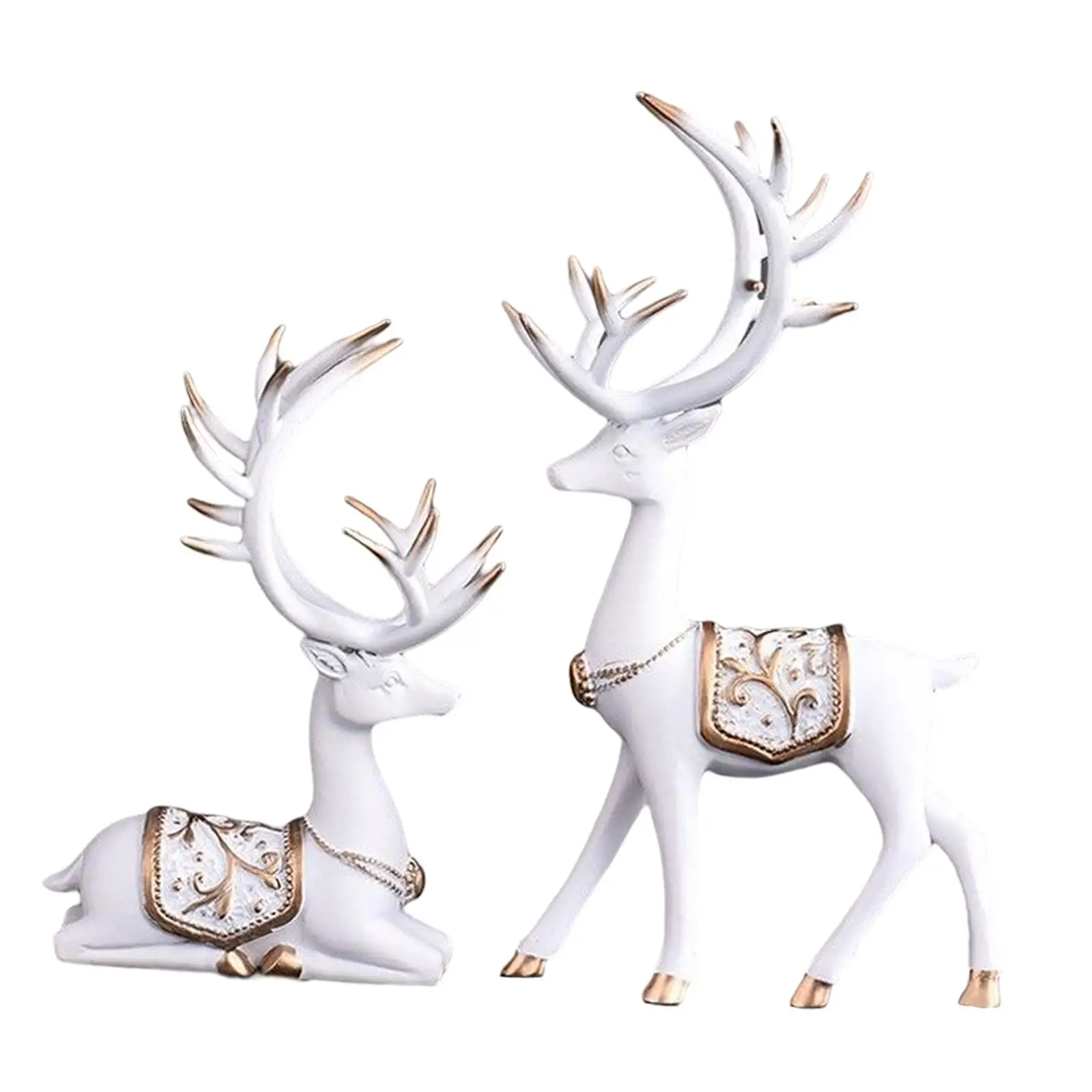 European Style Reindeer Statue Decorative Figurine Collection Elk Couple Sculpture for Bookshelf Desktop Wedding Gift Decor