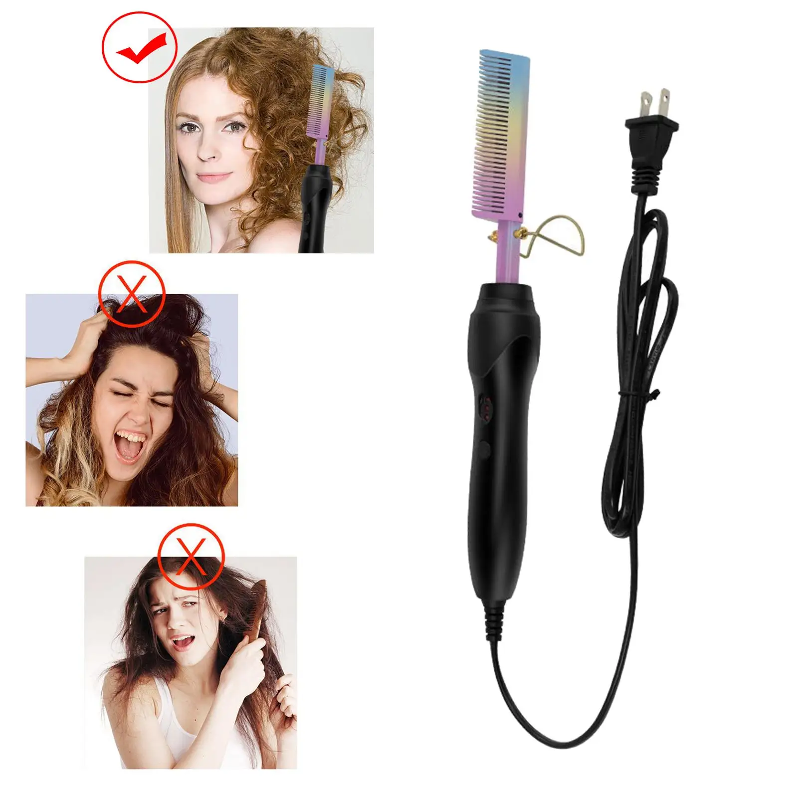 2-In-1 Hair Straightener Comb Brush Pressing Comb US Plug Women Men Natural Hair