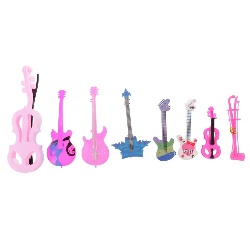 8pcs Guitar Violin Bass Musical Instrument for   Dolls ROCKER 1/6 Music House Bar Accs