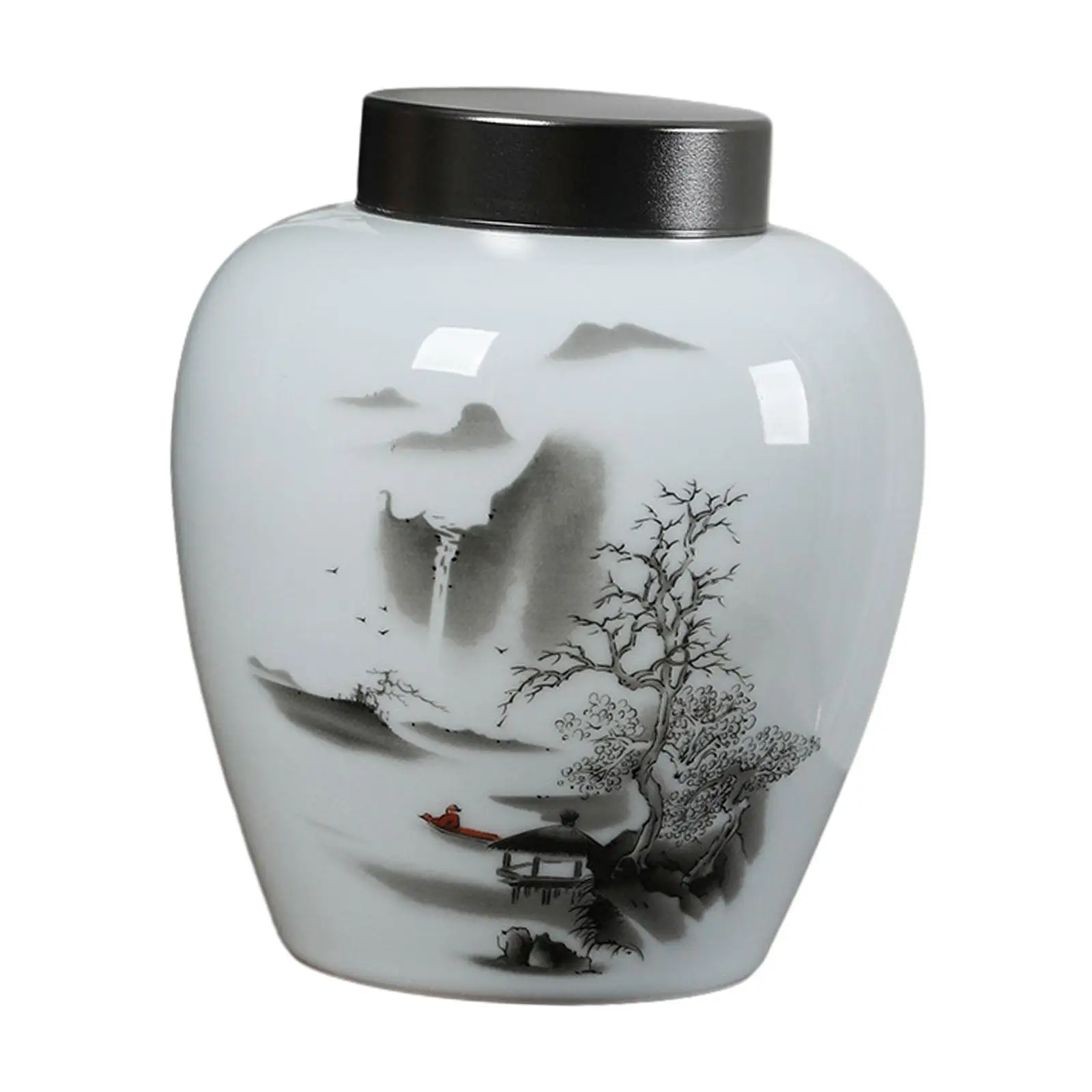 Ceramic Ginger Jar Chinese Flower Display Organizer Porcelain Tea Canister Tea Storage for Home Bedroom Table Office Decor