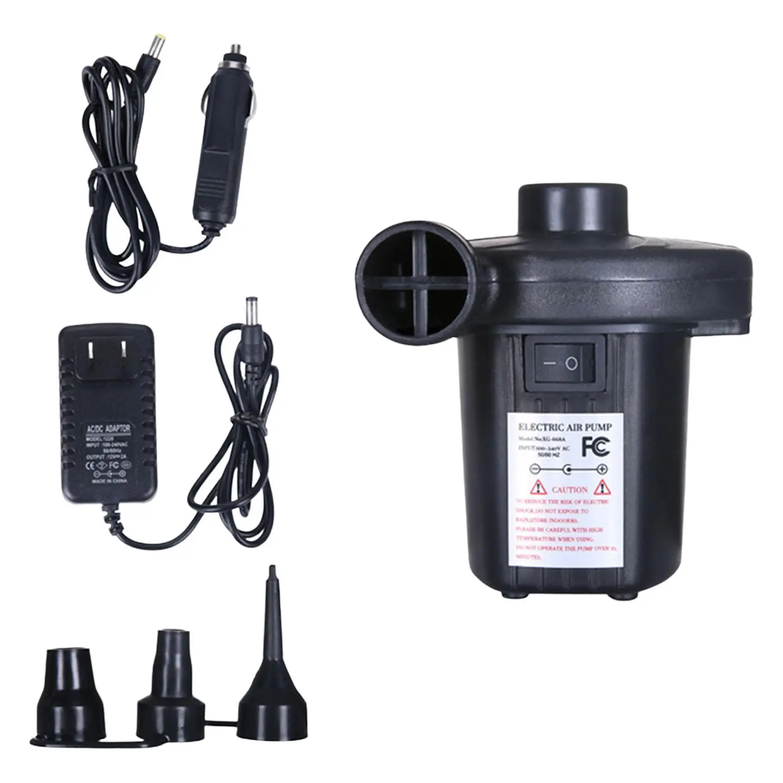 Electric Air Pump Portable with Nozzles Inflator Deflate for Air Beds Outdoor Camping
