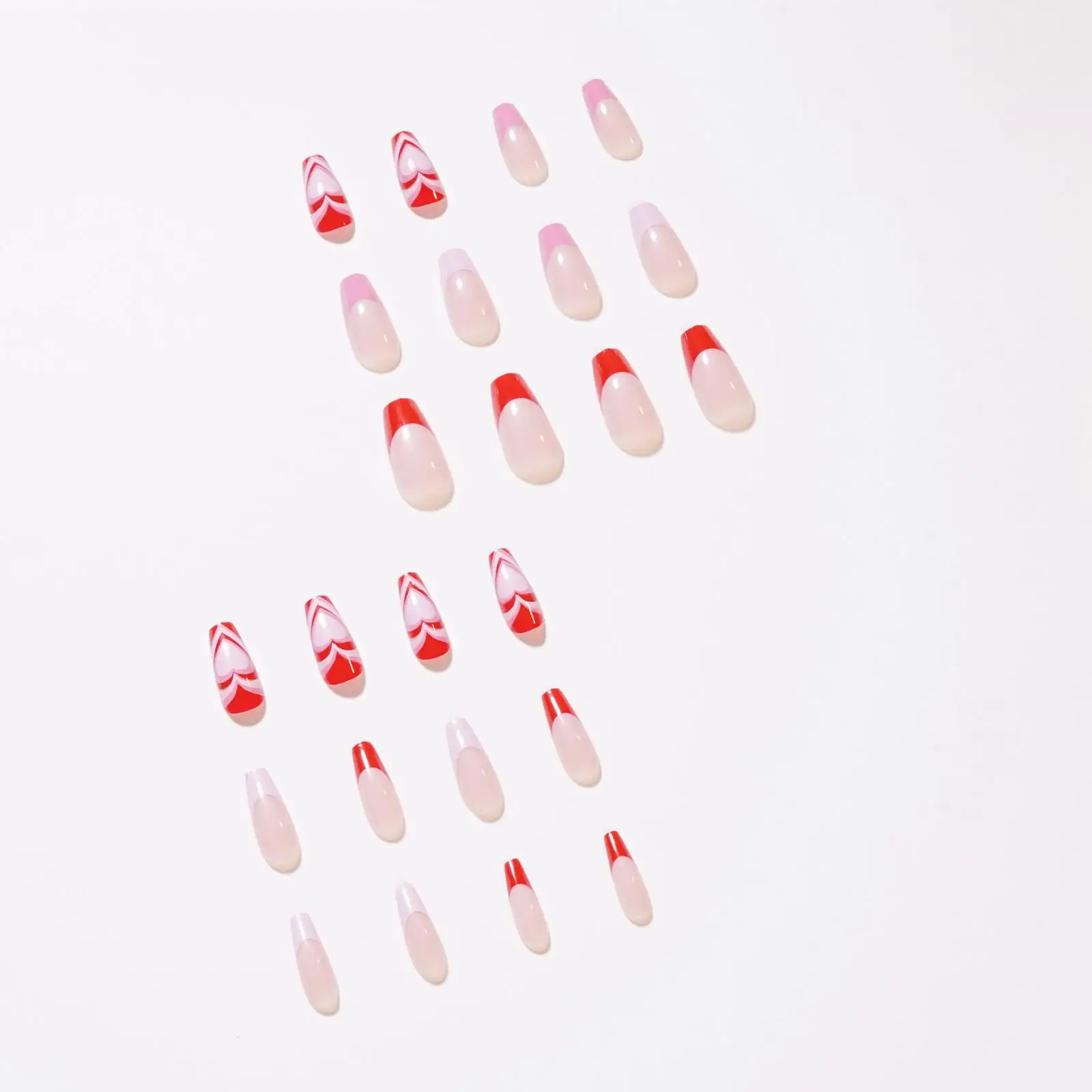 24 Pieces Press on Nails False Nail Women Girls Removable Full Cover Nails Fashion Red Heart for Birthday Gift Home Practice