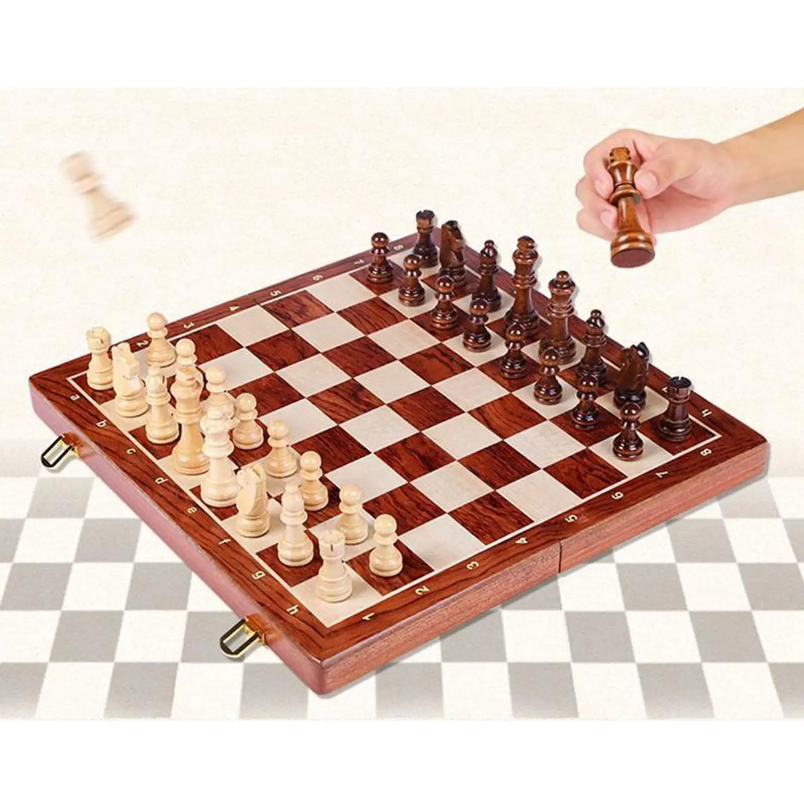 Professional 39x39cm Wooden Carved Chess Set Board And 32+2 Pieces Chessmen