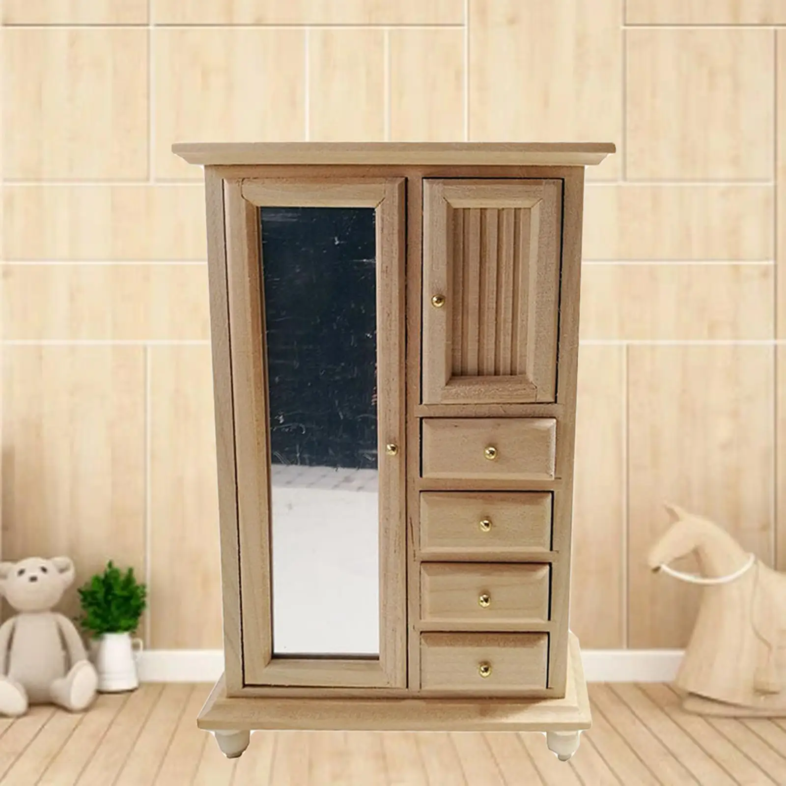 Dollhouse Furniture Ornament Cabinet Cupboards Wardrobe Sturdy Wood Material Miniature 1:12 for Children