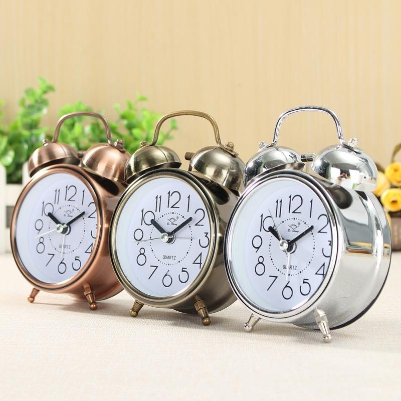 Description Picture 2 of itemAlarm Clock Vintage Retro Silent Pointer Clocks Round Number Dual Bell Loud Alarm Clock Bedside Night Light Home Decors