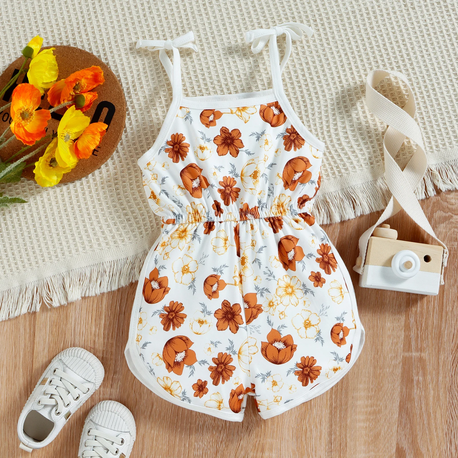 carters baby bodysuits	 Toddler Baby Girls Playsuit Tie-up Suspender Sleeveless Floral Printed Elastic Waist Short Jumpsuit 6M-3T Baby Jumpsuit Cotton 