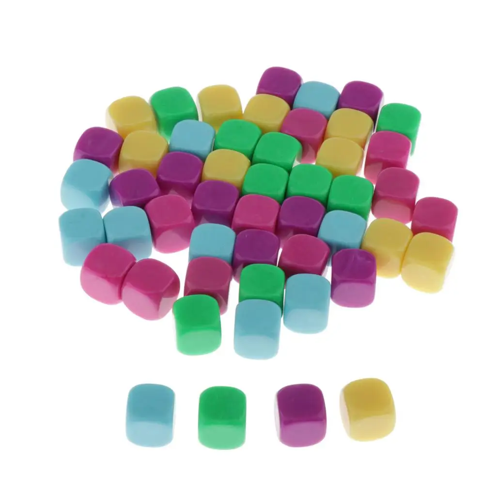 16MM Mixed Acrylic Blank  Cubes for Classroom Board Games, DIY Sticker, Math Counting Teaching, Party Favor, Fun, 50PCS, 
