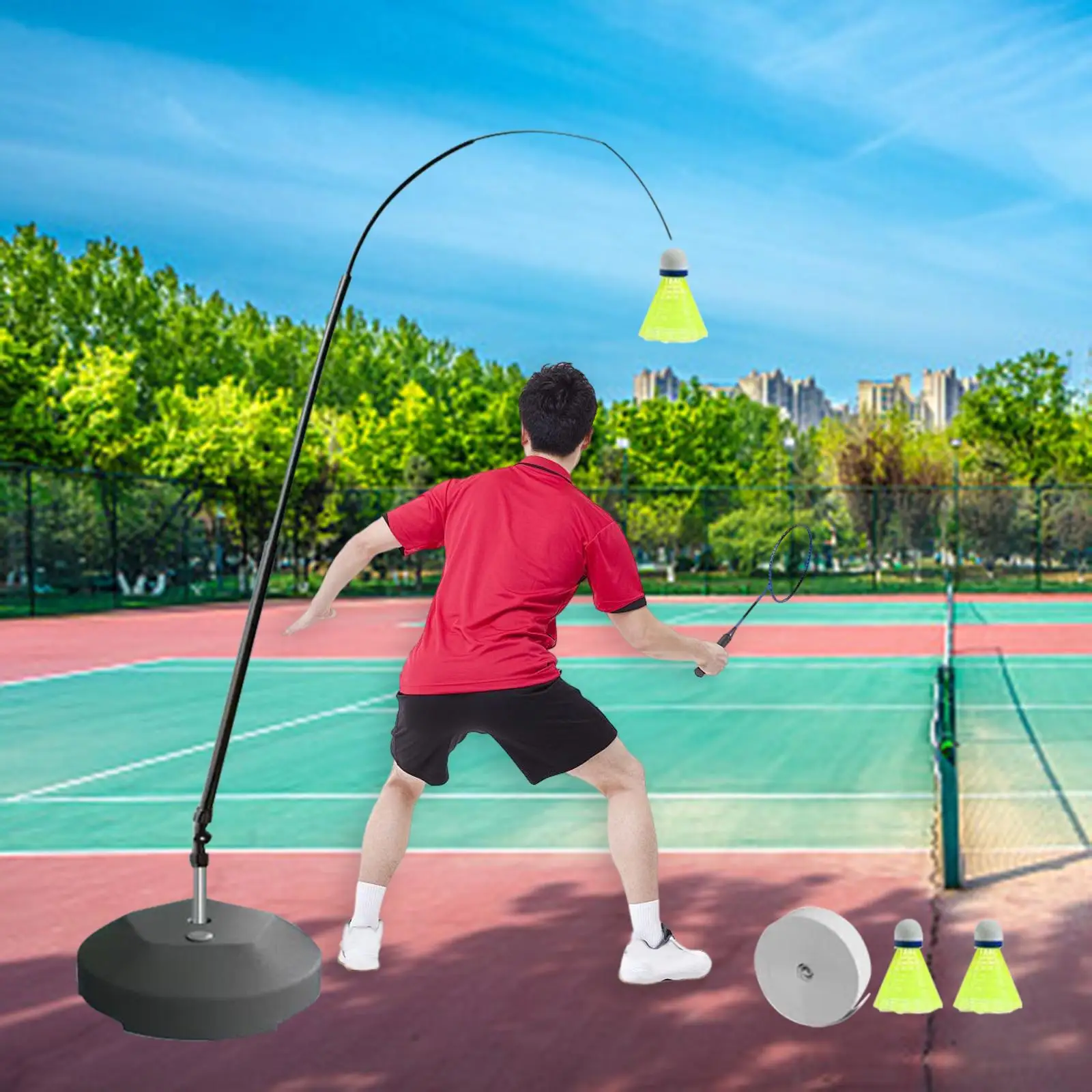 Portable Self Practice Trainer Aid Single Badminton Training Device for Playing Sports