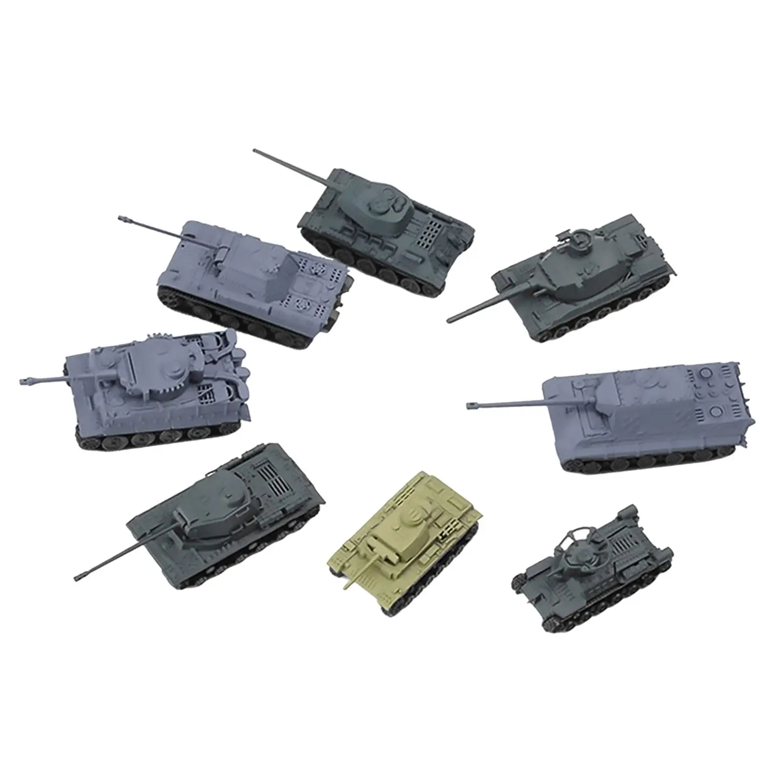 Set of 8 Plastic 1:144 Assemble Tank Kits Table DIY Model Playset Puzzle Hobby Building Army Battle Tank