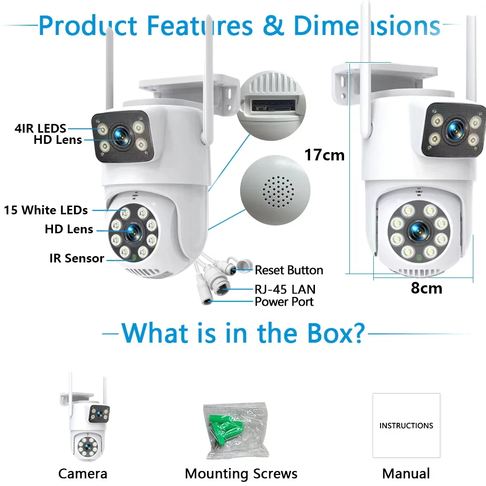 Title 2, 4K 8MP Dual Lens PTZ WIFI Camera Dual Screen Ai...