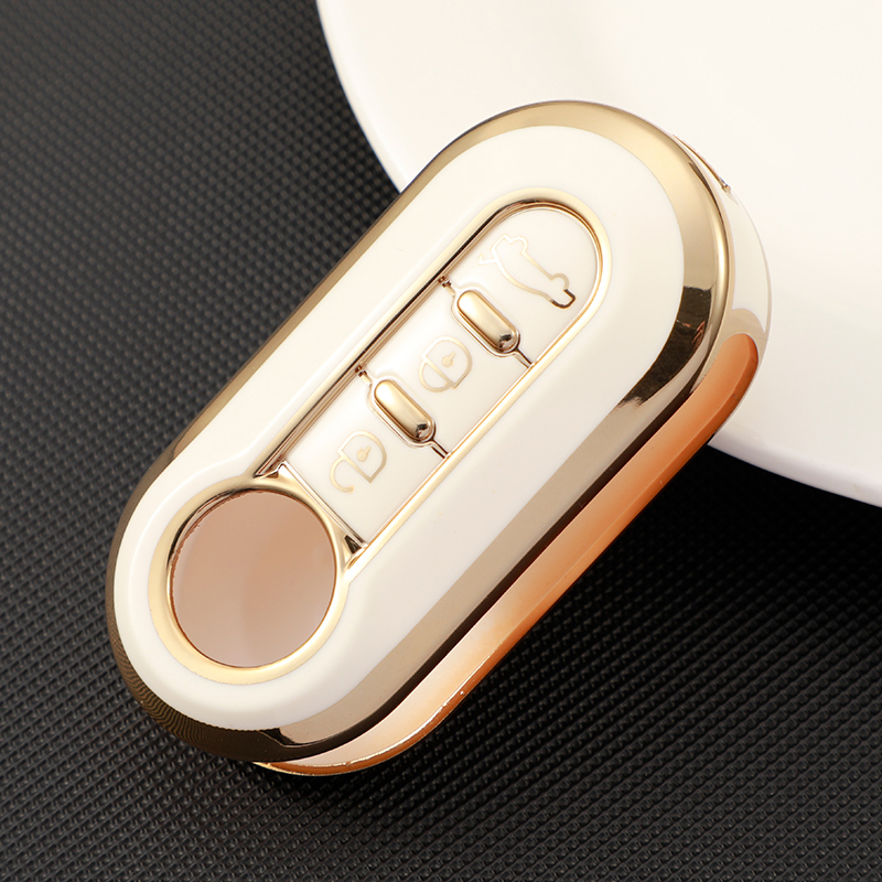 3-Tasten für Fiat 500 Ducato Panda Punto Gold TPU Auto Flip Klappschlüsselhülle Fernschlüsselgehäuse Halter Protecor Schlüsselanhänger – Detail 5