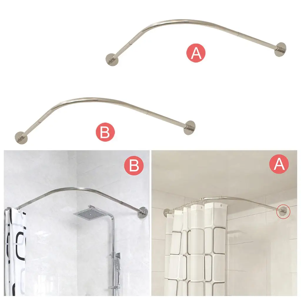 Extendable Corner Shower Curtain Rod Pole Sliver Stainless Steel Rail Rod Bar Bath Door Hardware Heavy Loaded With Glue
