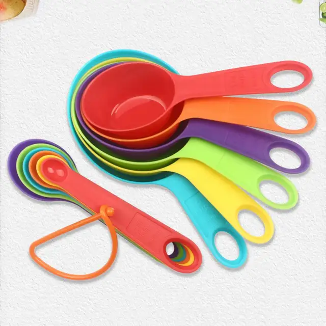 Juego de tazas y cucharas medidoras de 12 piezas, herramientas de medición  de cocina de colores, tazas y cucharas de anidación duraderas para secos y