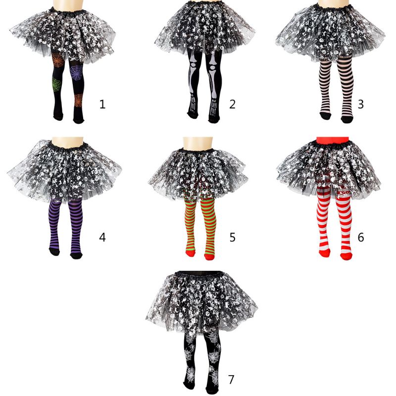 Mädchen Halloween Strumpfhosen Strümpfe Cartoon Spinnennetz Skelett gestreifte Strumpfhose – Detail 10