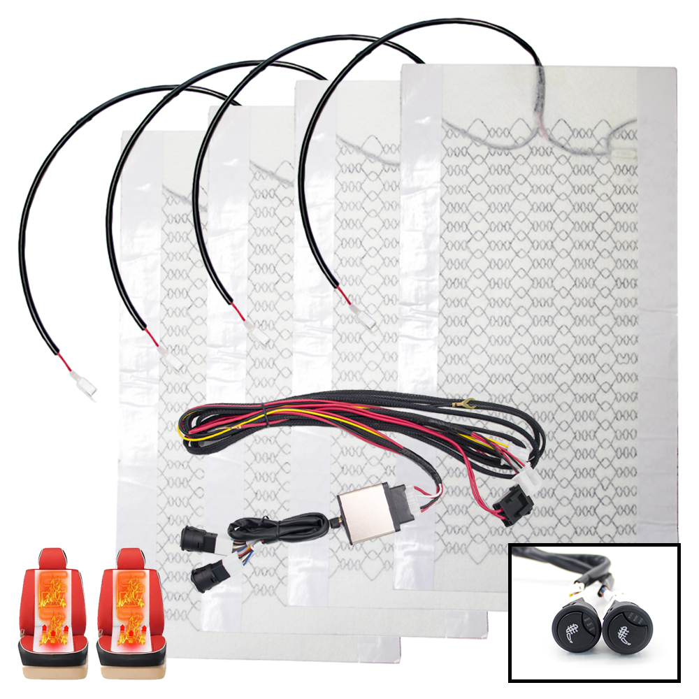 Autositzheizung Universal 12 V Kohlefaser Auto-Heizkissen 3-stufige beheizte runde Kissenschalter-Kit Winterwärmer Sitzbezug-Set – Detail 3